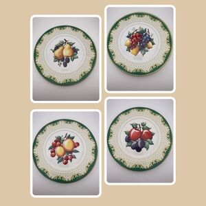 Vintage Metal Hanging Plates, Tin Plate, Collector Plate, Fruit Plates, Set of 4